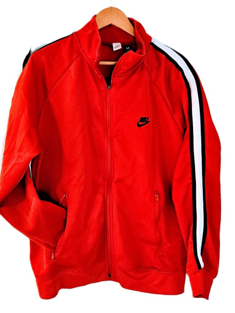 Nike Red Track Jacket Full Zip Black White Stripe Men’s M Athletic Activewear